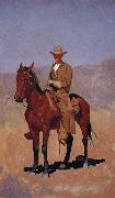 Frederic Remington Mounted Cowboy in Chaps with Bay Horse France oil painting artist